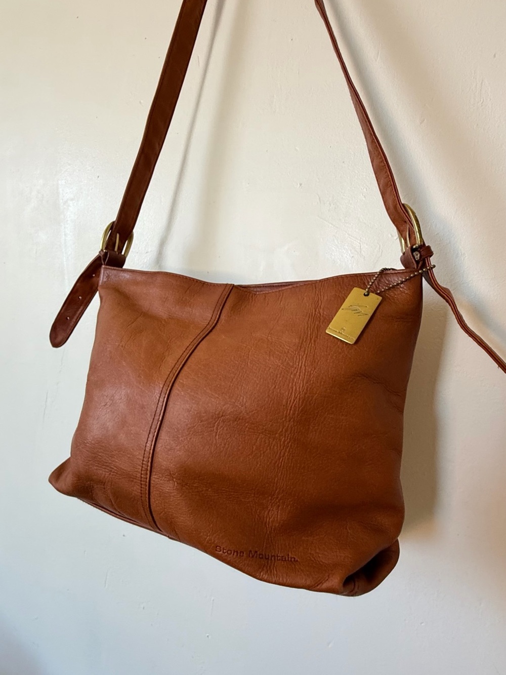 Vintage Stone Mountain Brown Leather Shoulder Bag Crossbody Purse